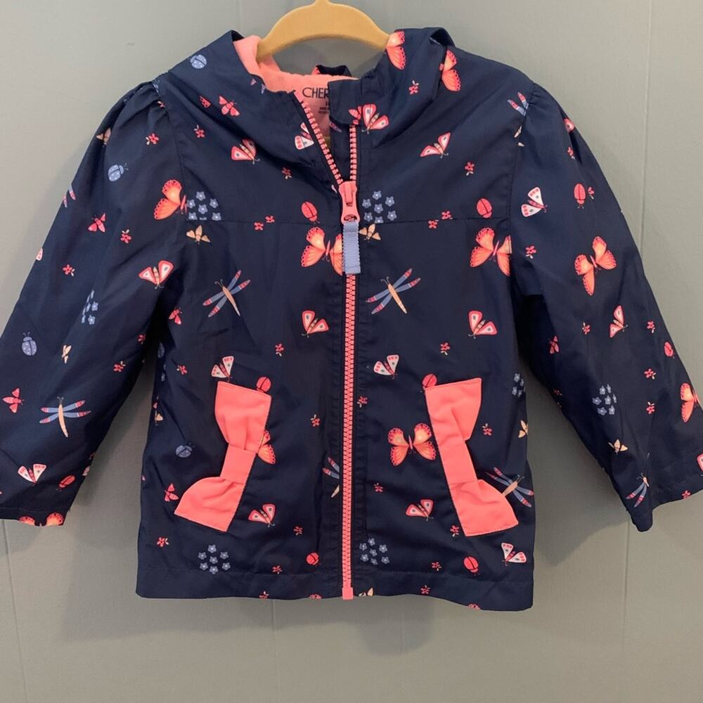 Cherokee Dark Blue Rain Coat with Flowers and Bug Pattern, Size 18 months